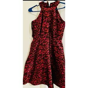 Calvin Klein Pink Black Metallic Jacquard‎ Halter Fit Flare Dress 2P Womens